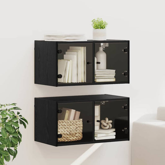 Wandkasten 2 pcs Zwart Eiken 68 x 37 x 35 cm Bewerkt hout is nu te koop bij PeponiXL, paradijselijk wonen!