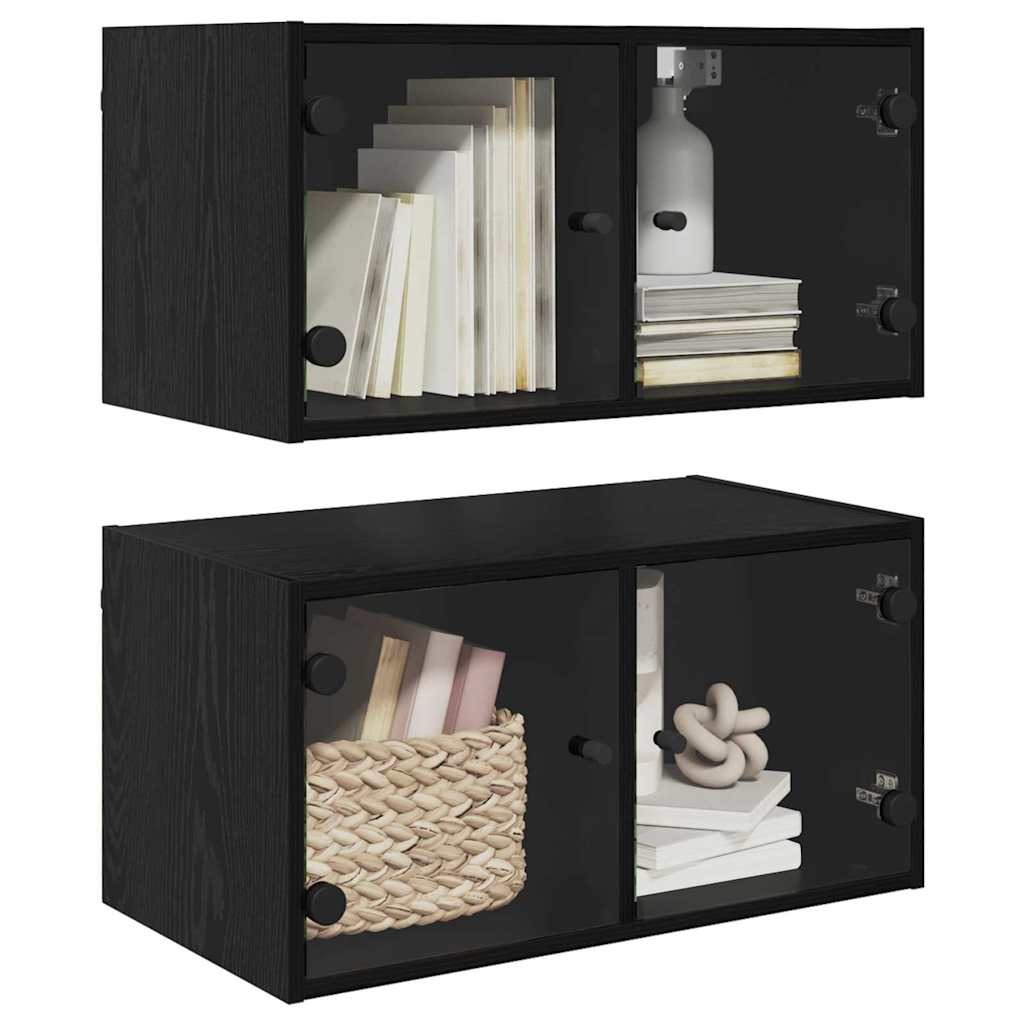 Wandkasten 2 pcs Zwart Eiken 68 x 37 x 35 cm Bewerkt hout is nu te koop bij PeponiXL, paradijselijk wonen!