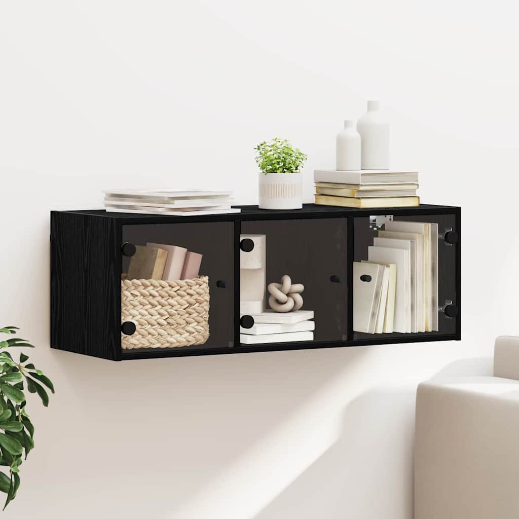 Wandkast Zwart Eiken 102 x 37 x 35 cm Bewerkt hout is nu te koop bij PeponiXL, paradijselijk wonen!