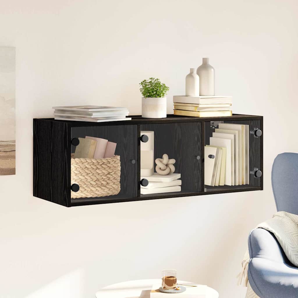 Wandkast Zwart Eiken 102 x 37 x 35 cm Bewerkt hout is nu te koop bij PeponiXL, paradijselijk wonen!