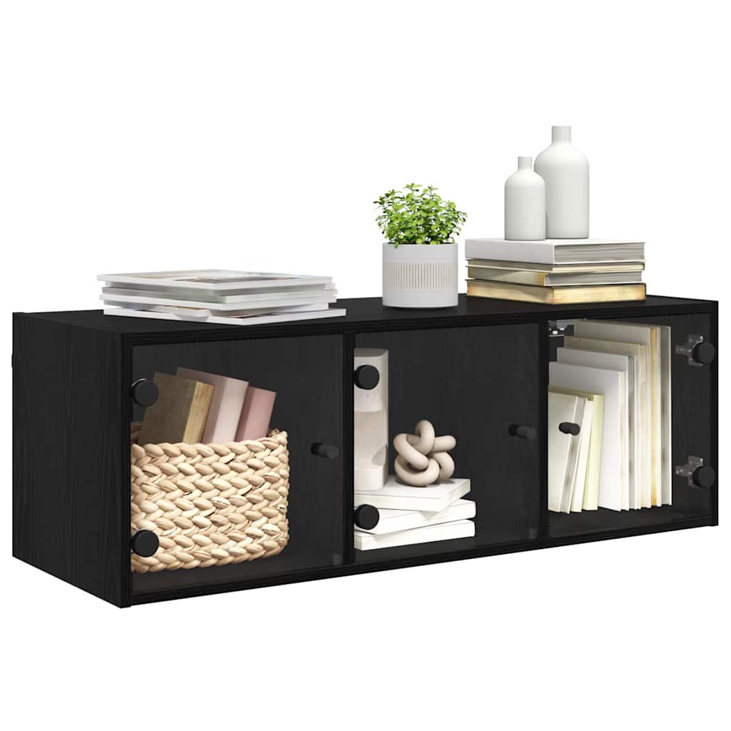 Wandkast Zwart Eiken 102 x 37 x 35 cm Bewerkt hout is nu te koop bij PeponiXL, paradijselijk wonen!