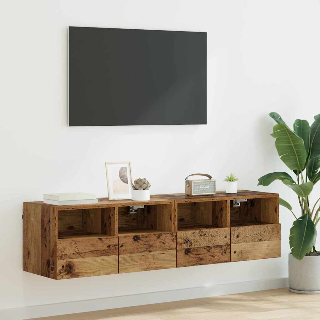 TV Wandkasten 2 pcs Oud Hout 60 x 30 x 30 cm Bewerkt hout is nu te koop bij PeponiXL, paradijselijk wonen!