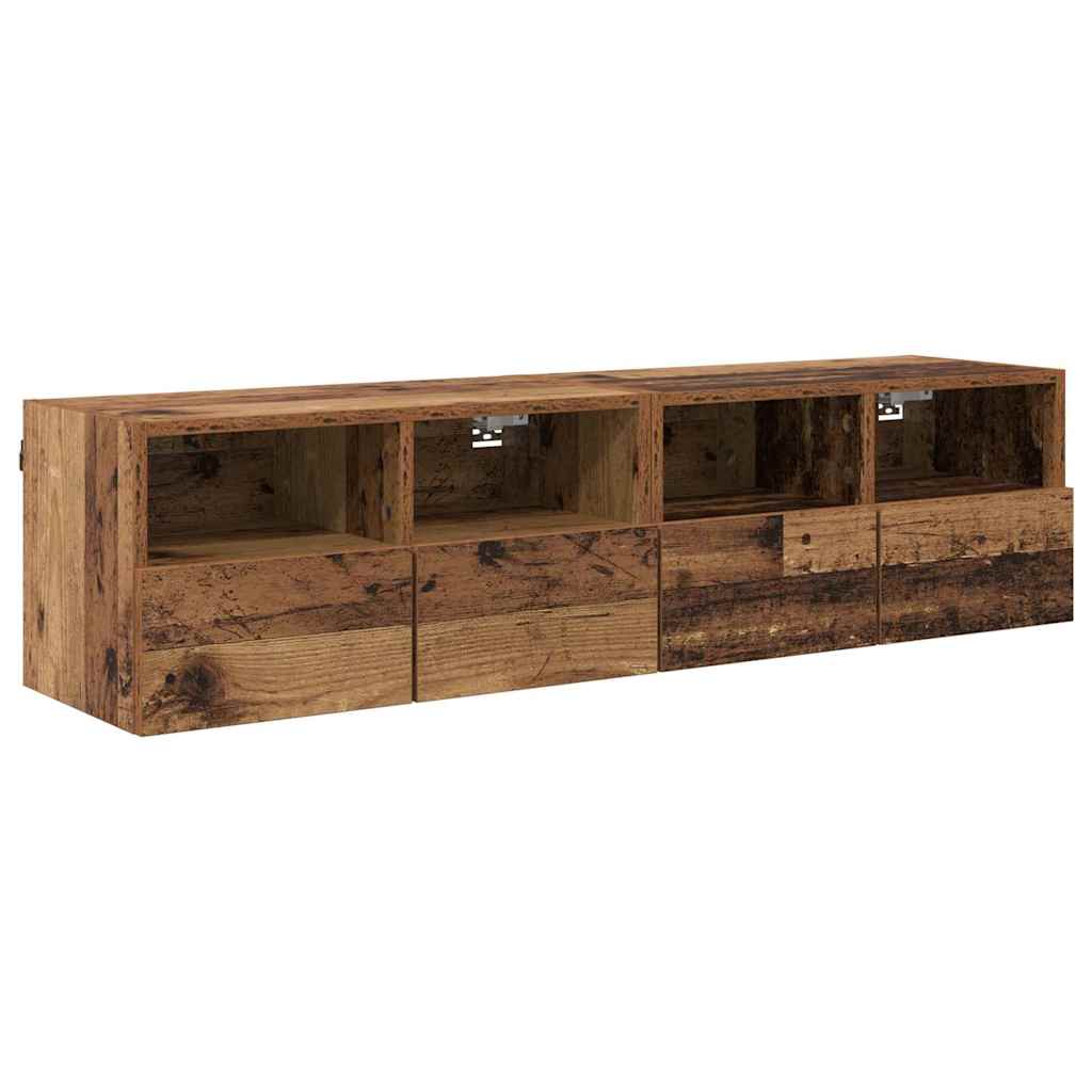 TV Wandkasten 2 pcs Oud Hout 60 x 30 x 30 cm Bewerkt hout is nu te koop bij PeponiXL, paradijselijk wonen!