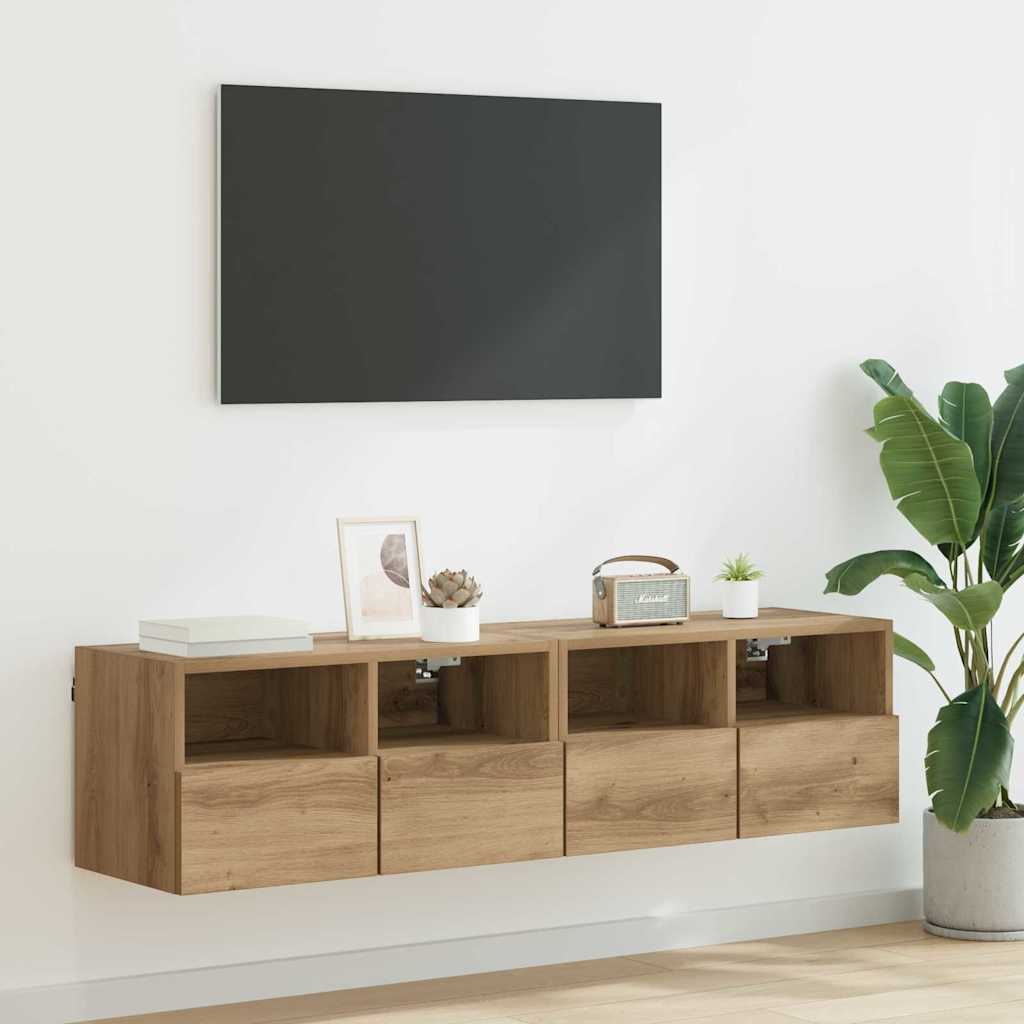 TV Wandkasten 2 pcs Artisan Eiken 60 x 30 x 30 cm Bewerkt hout is nu te koop bij PeponiXL, paradijselijk wonen!