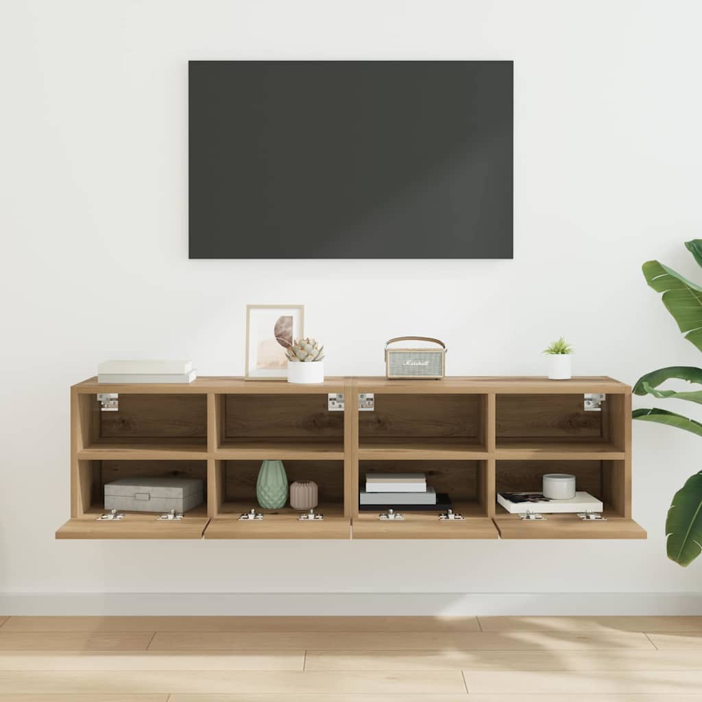 TV Wandkasten 2 pcs Artisan Eiken 60 x 30 x 30 cm Bewerkt hout is nu te koop bij PeponiXL, paradijselijk wonen!
