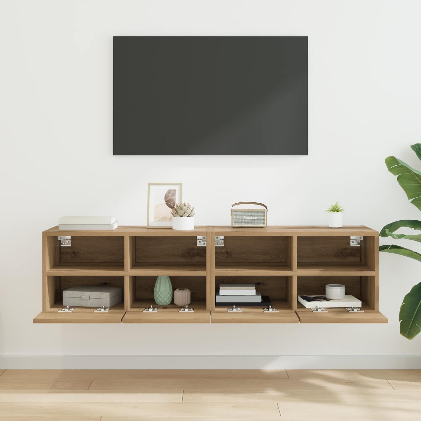 TV Wandkasten 2 pcs Artisan Eiken Bewerkt hout is nu te koop bij PeponiXL, paradijselijk wonen!
