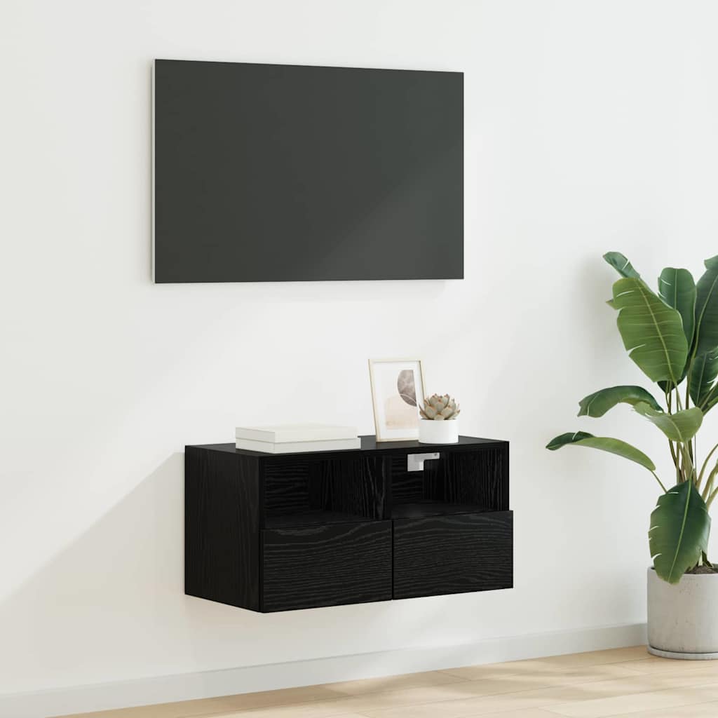 TV Wandkast Zwart Eiken 60 x 30 x 30 cm Bewerkt hout is nu te koop bij PeponiXL, paradijselijk wonen!