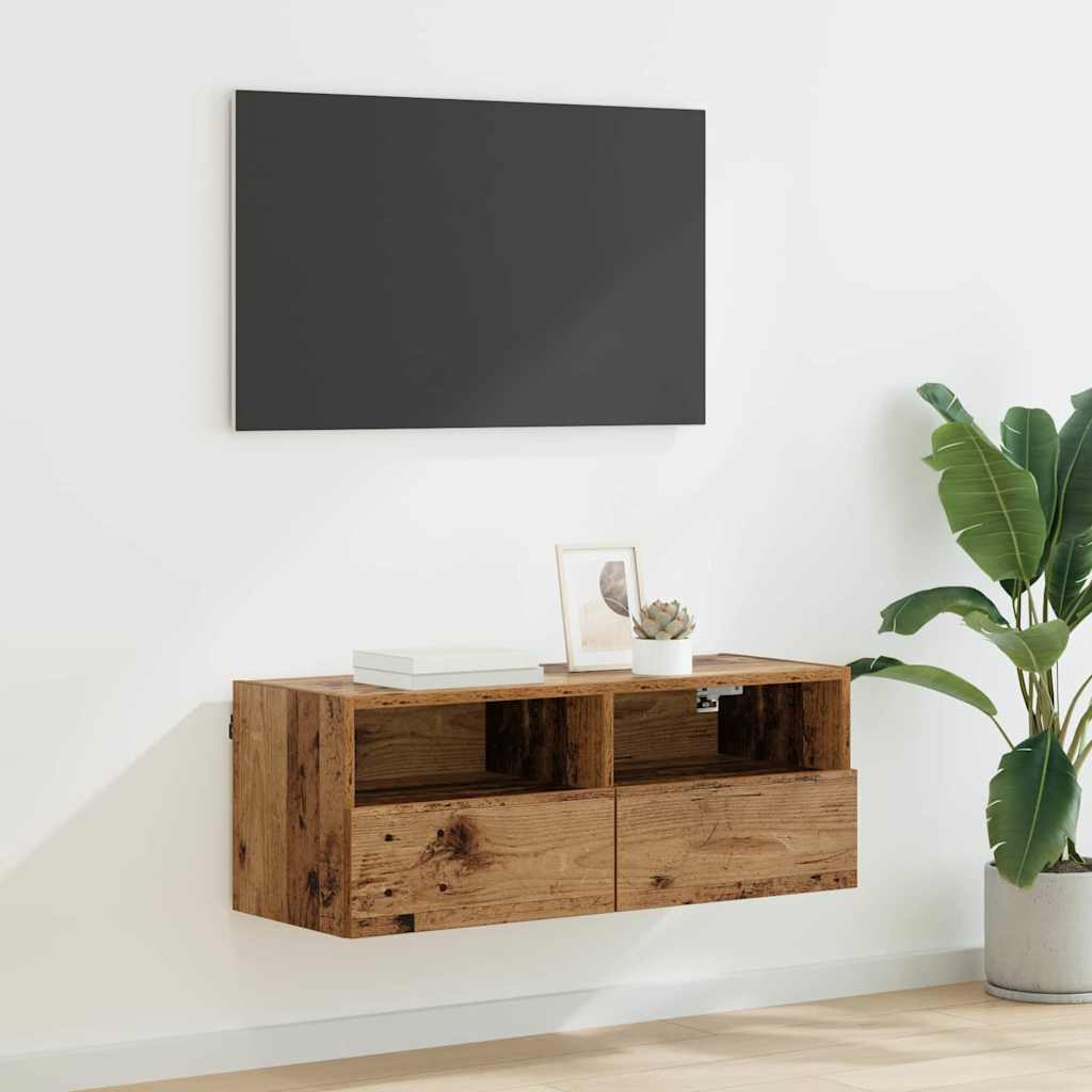 TV Wandkast Oud Hout 80 x 30 x 30 cm Bewerkt hout is nu te koop bij PeponiXL, paradijselijk wonen!