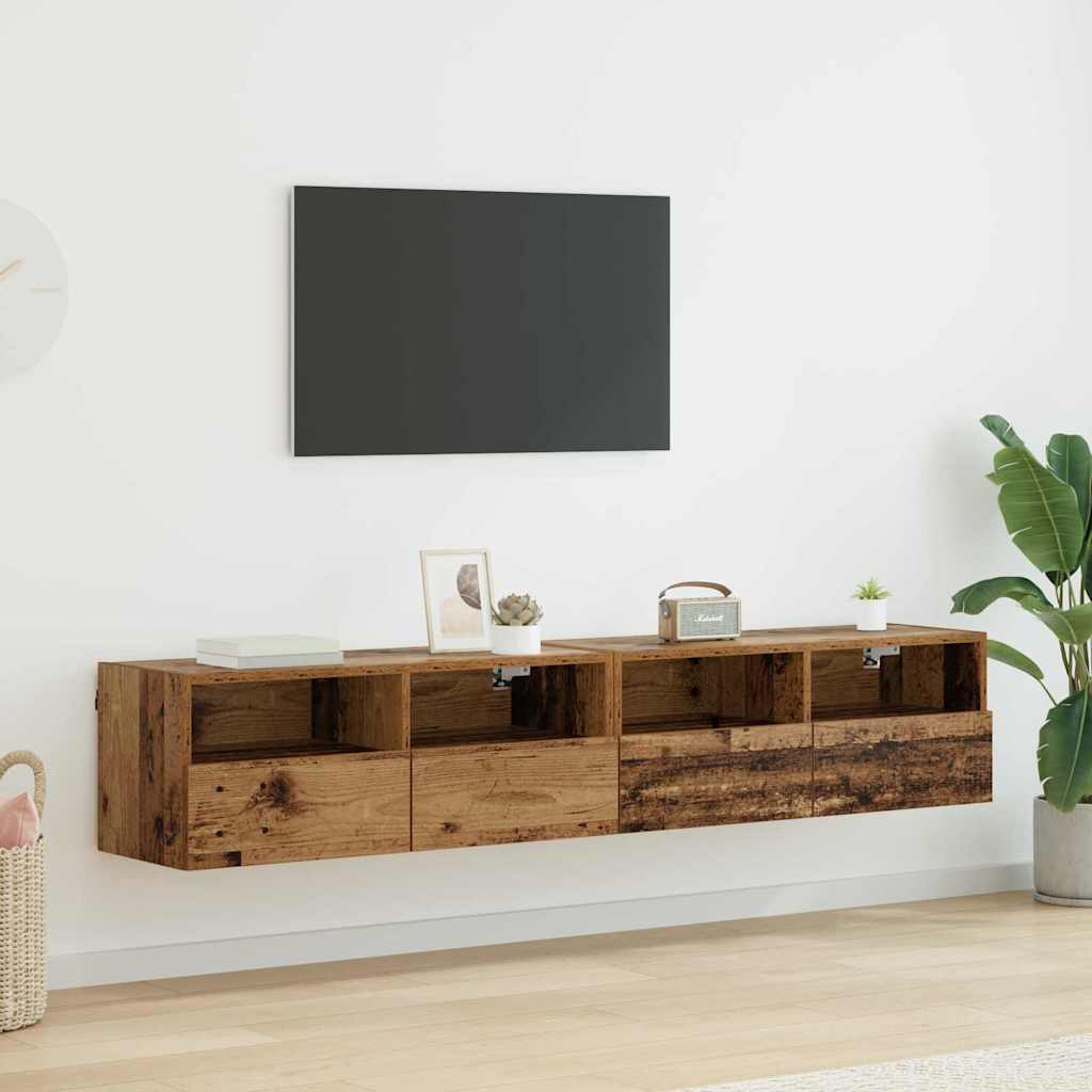 TV Wandkasten 2 pcs Oud Hout 80 x 30 x 30 cm Bewerkt hout is nu te koop bij PeponiXL, paradijselijk wonen!