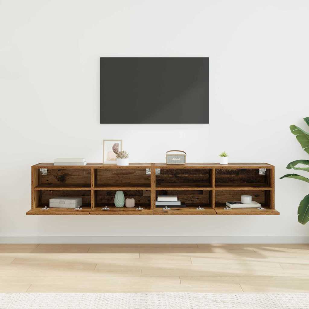 TV Wandkasten 2 pcs Oud Hout 80 x 30 x 30 cm Bewerkt hout is nu te koop bij PeponiXL, paradijselijk wonen!