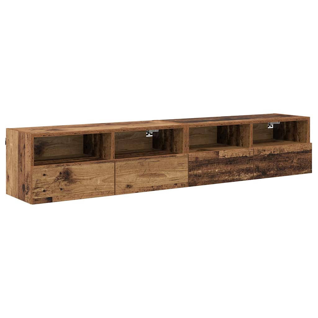 TV Wandkasten 2 pcs Oud Hout 80 x 30 x 30 cm Bewerkt hout is nu te koop bij PeponiXL, paradijselijk wonen!