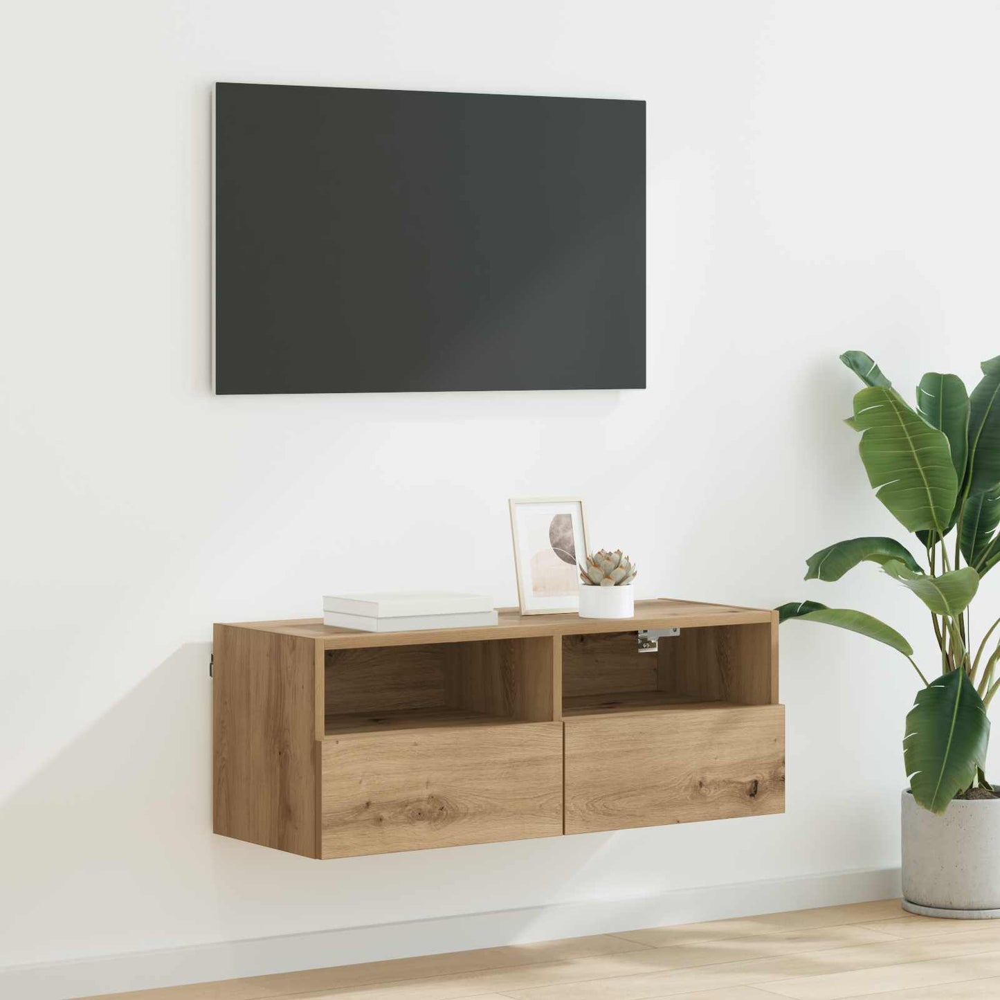 TV Wandkast 80 x 30 x 30 cm Artisan Eiken Bewerkt hout is nu te koop bij PeponiXL, paradijselijk wonen!