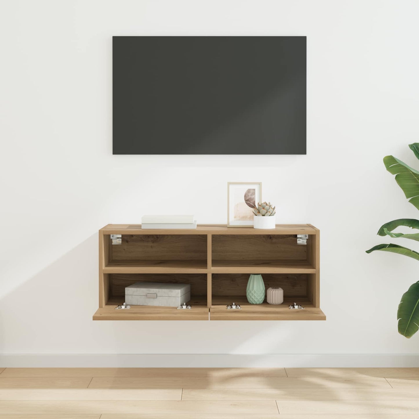 TV Wandkast 80 x 30 x 30 cm Artisan Eiken Bewerkt hout is nu te koop bij PeponiXL, paradijselijk wonen!