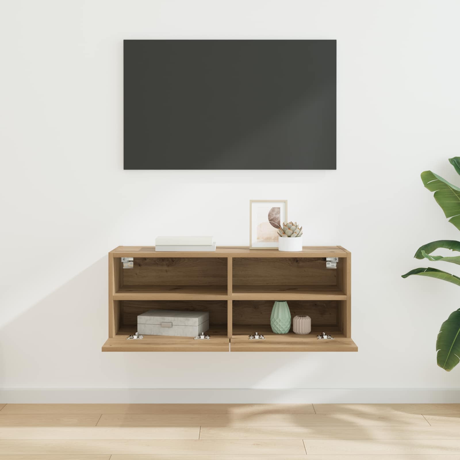 TV Wandkast 80 x 30 x 30 cm Artisan Eiken Bewerkt hout is nu te koop bij PeponiXL, paradijselijk wonen!