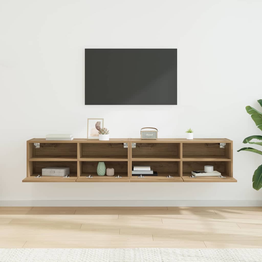 TV Wandkasten 2 pcs Artisan Eiken 80 x 30 x 30 cm Bewerkt hout is nu te koop bij PeponiXL, paradijselijk wonen!