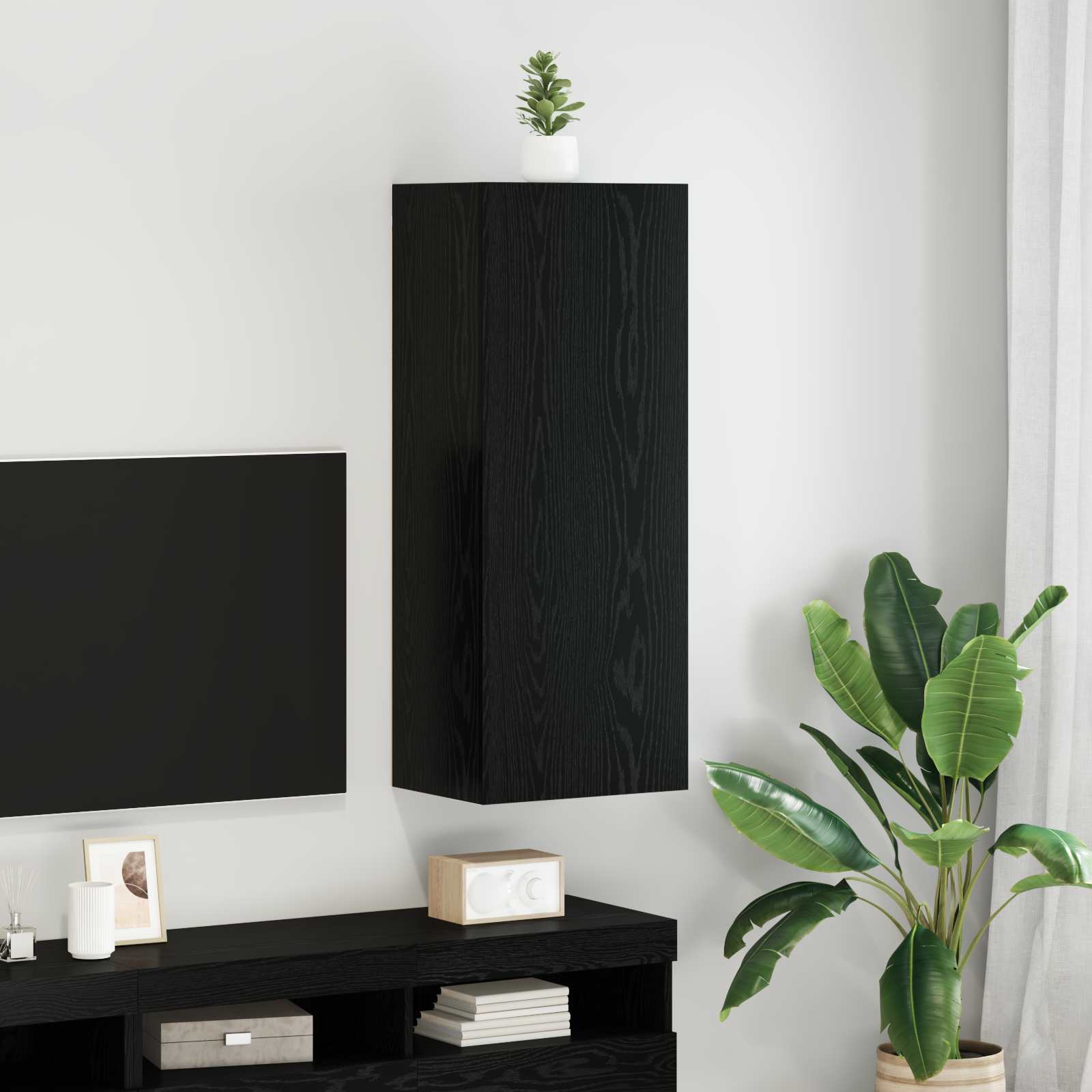 TV Wandkast Zwart Eiken 40,5 x 30 x 102 cm Bewerkt hout is nu te koop bij PeponiXL, paradijselijk wonen!