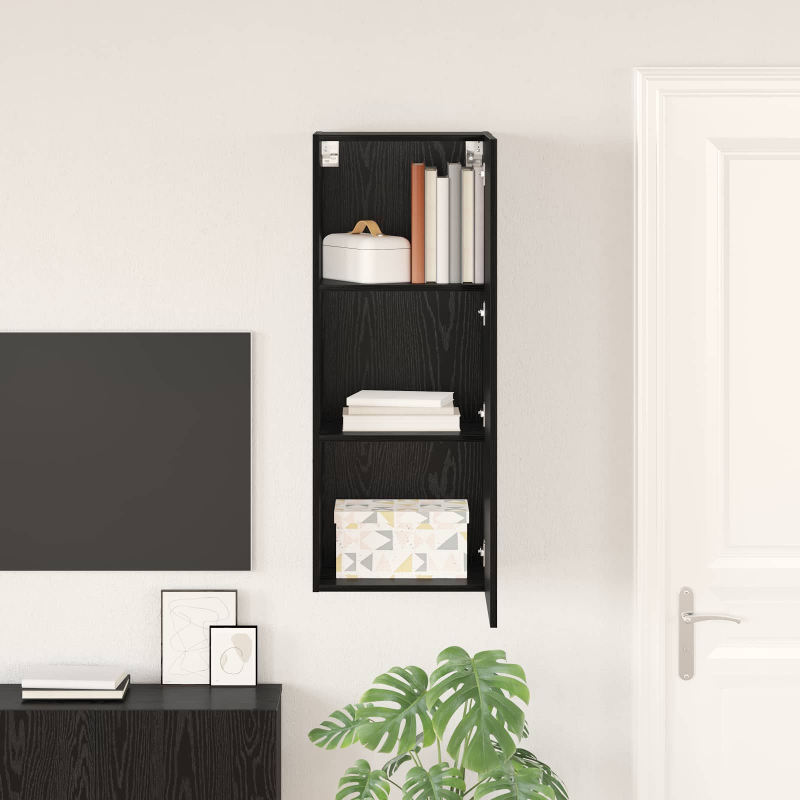 TV Wandkast Zwart Eiken 40,5 x 30 x 102 cm Bewerkt hout is nu te koop bij PeponiXL, paradijselijk wonen!