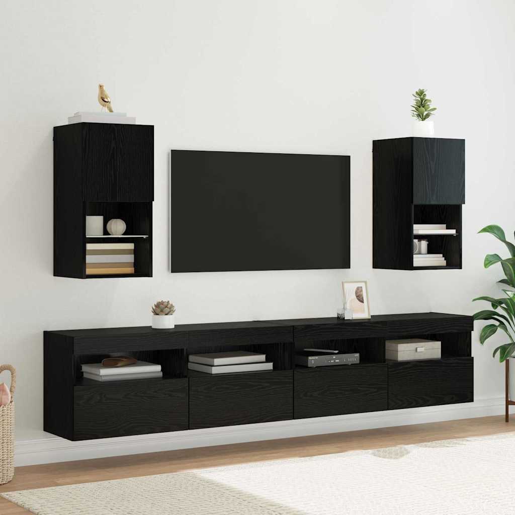 Wandgemonteerde TV-kasten 2 pcs Zwart Eiken 30,5 x 30 x 60 cm is nu te koop bij PeponiXL, paradijselijk wonen!