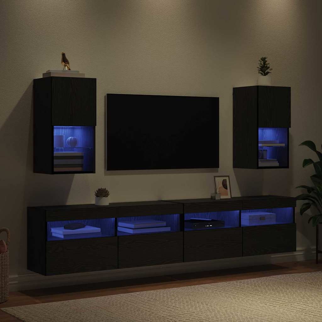 Wandgemonteerde TV-kasten 2 pcs Zwart Eiken 30,5 x 30 x 60 cm is nu te koop bij PeponiXL, paradijselijk wonen!
