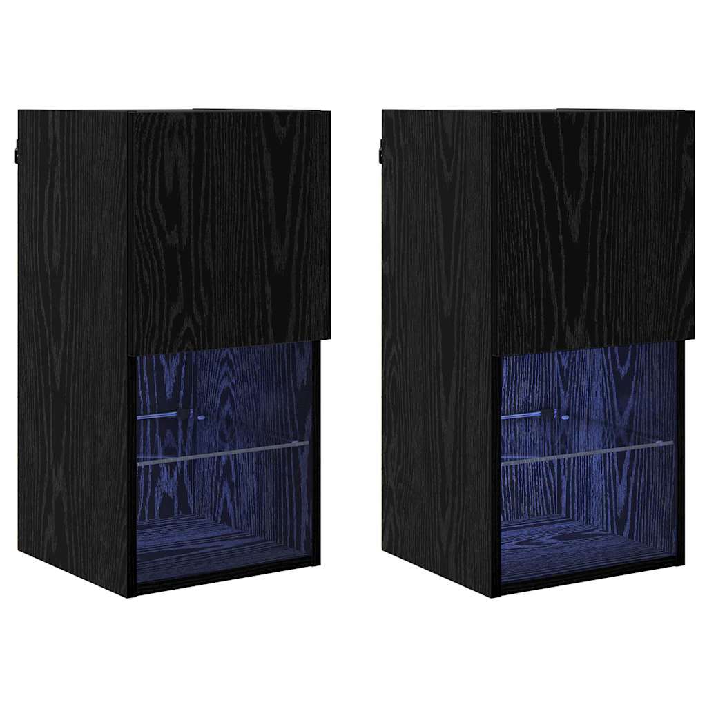 Wandgemonteerde TV-kasten 2 pcs Zwart Eiken 30,5 x 30 x 60 cm is nu te koop bij PeponiXL, paradijselijk wonen!