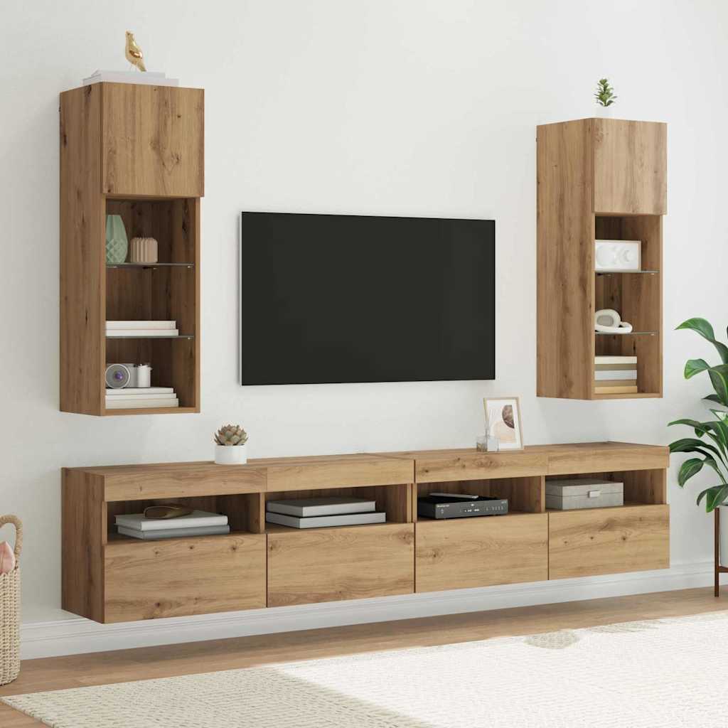 Wandgemonteerde TV-kasten 2 pcs Artisan Eiken 30,5 x 30 x 90 cm is nu te koop bij PeponiXL, paradijselijk wonen!