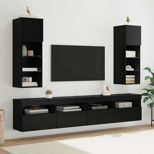 Wandgemonteerde TV-kasten 2 pcs Zwart Eiken 30,5 x 30 x 90 cm is nu te koop bij PeponiXL, paradijselijk wonen!