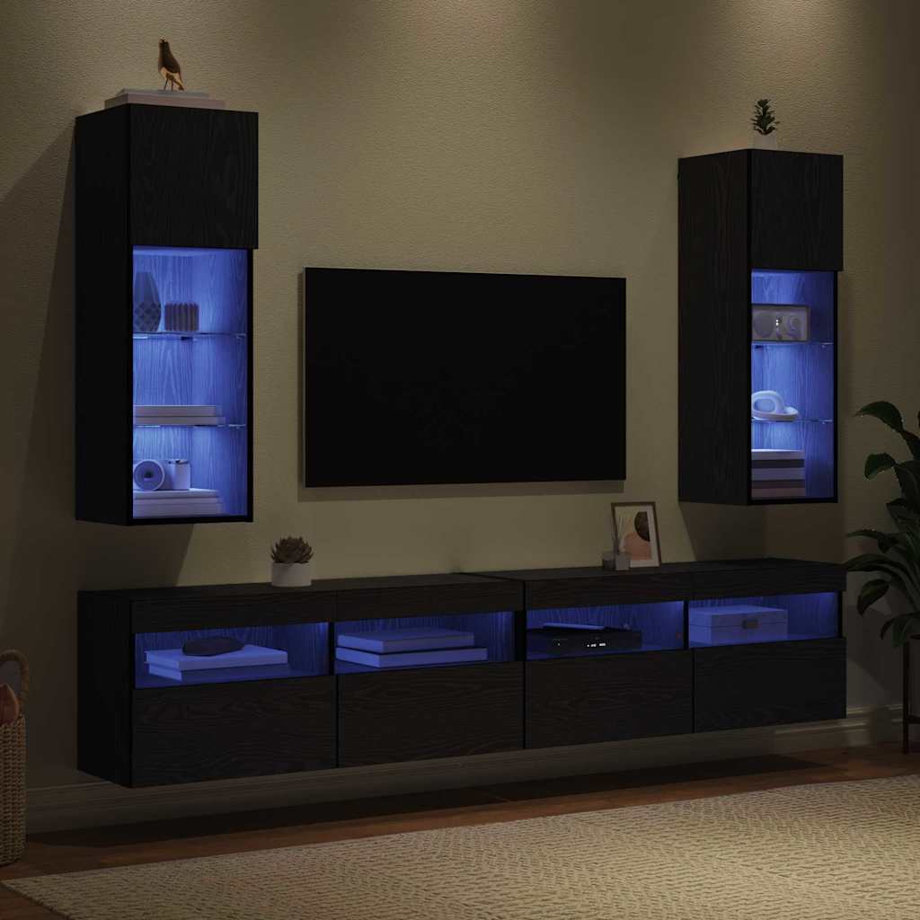 Wandgemonteerde TV-kasten 2 pcs Zwart Eiken 30,5 x 30 x 90 cm is nu te koop bij PeponiXL, paradijselijk wonen!