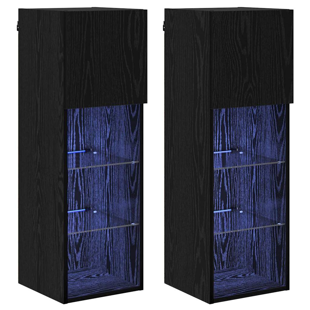 Wandgemonteerde TV-kasten 2 pcs Zwart Eiken 30,5 x 30 x 90 cm is nu te koop bij PeponiXL, paradijselijk wonen!