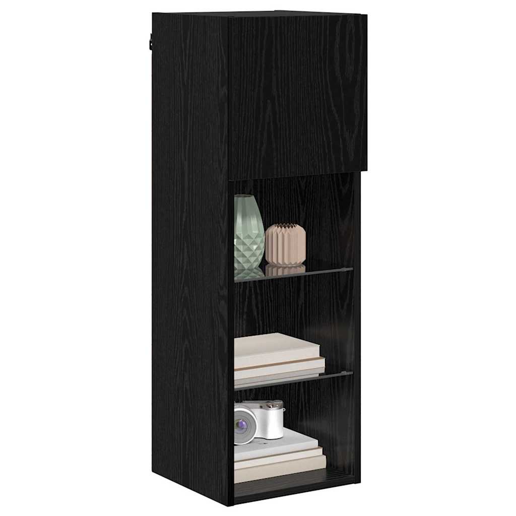 Wandgemonteerde TV-kasten 2 pcs Zwart Eiken 30,5 x 30 x 90 cm is nu te koop bij PeponiXL, paradijselijk wonen!