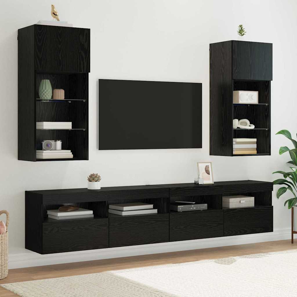Wandgemonteerd tv-meubel met LED Zwart Eiken 40,5 x 30 x 90 cm is nu te koop bij PeponiXL, paradijselijk wonen!