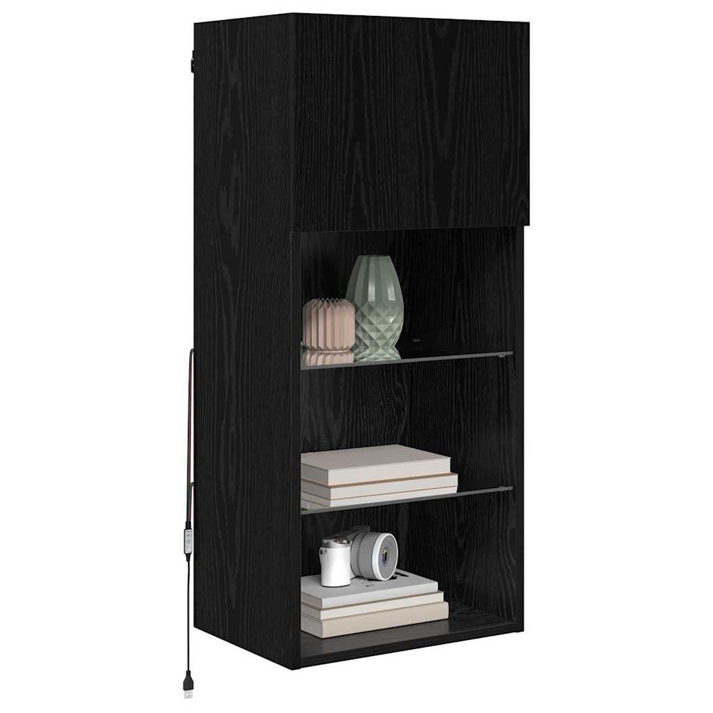 Wandgemonteerd tv-meubel met LED Zwart Eiken 40,5 x 30 x 90 cm is nu te koop bij PeponiXL, paradijselijk wonen!