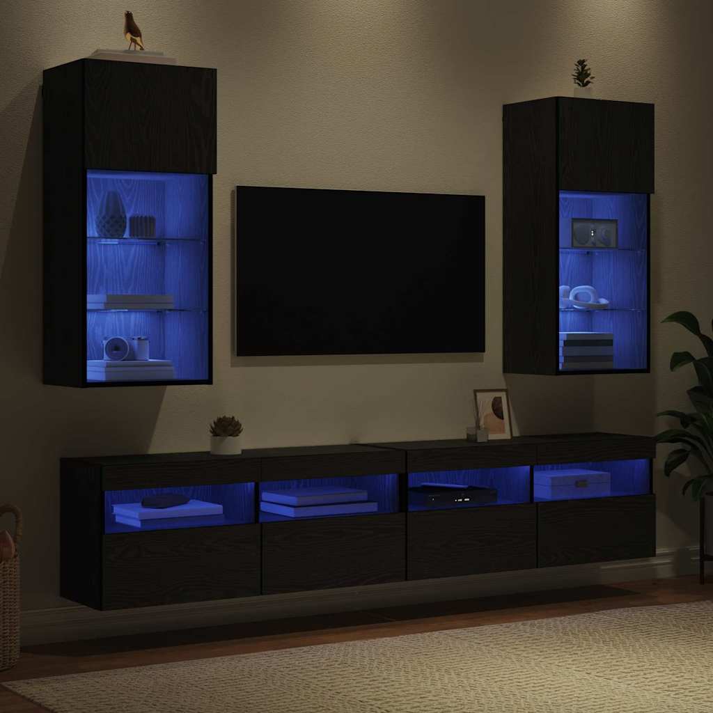 Wandgemonteerde TV-kasten 2 pcs Zwart Eiken 40,5 x 30 x 90 cm is nu te koop bij PeponiXL, paradijselijk wonen!