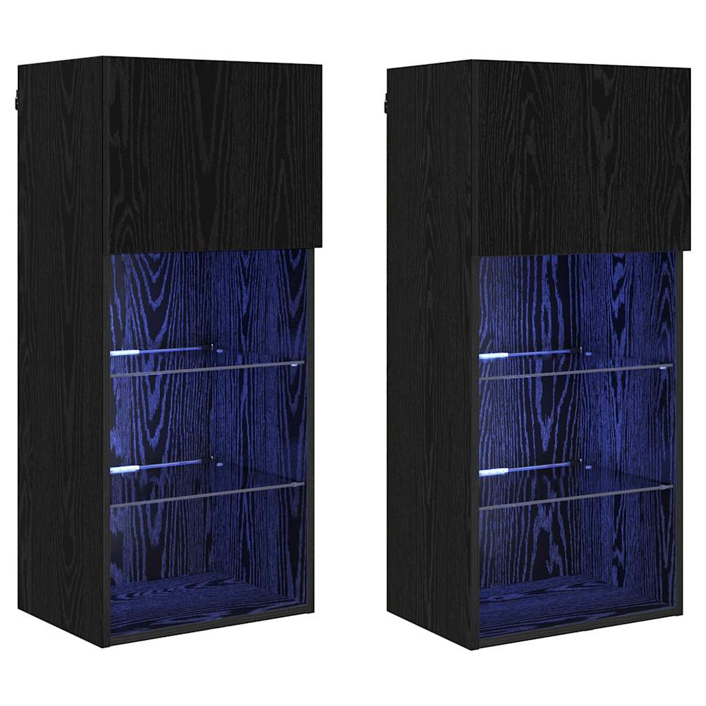 Wandgemonteerde TV-kasten 2 pcs Zwart Eiken 40,5 x 30 x 90 cm is nu te koop bij PeponiXL, paradijselijk wonen!