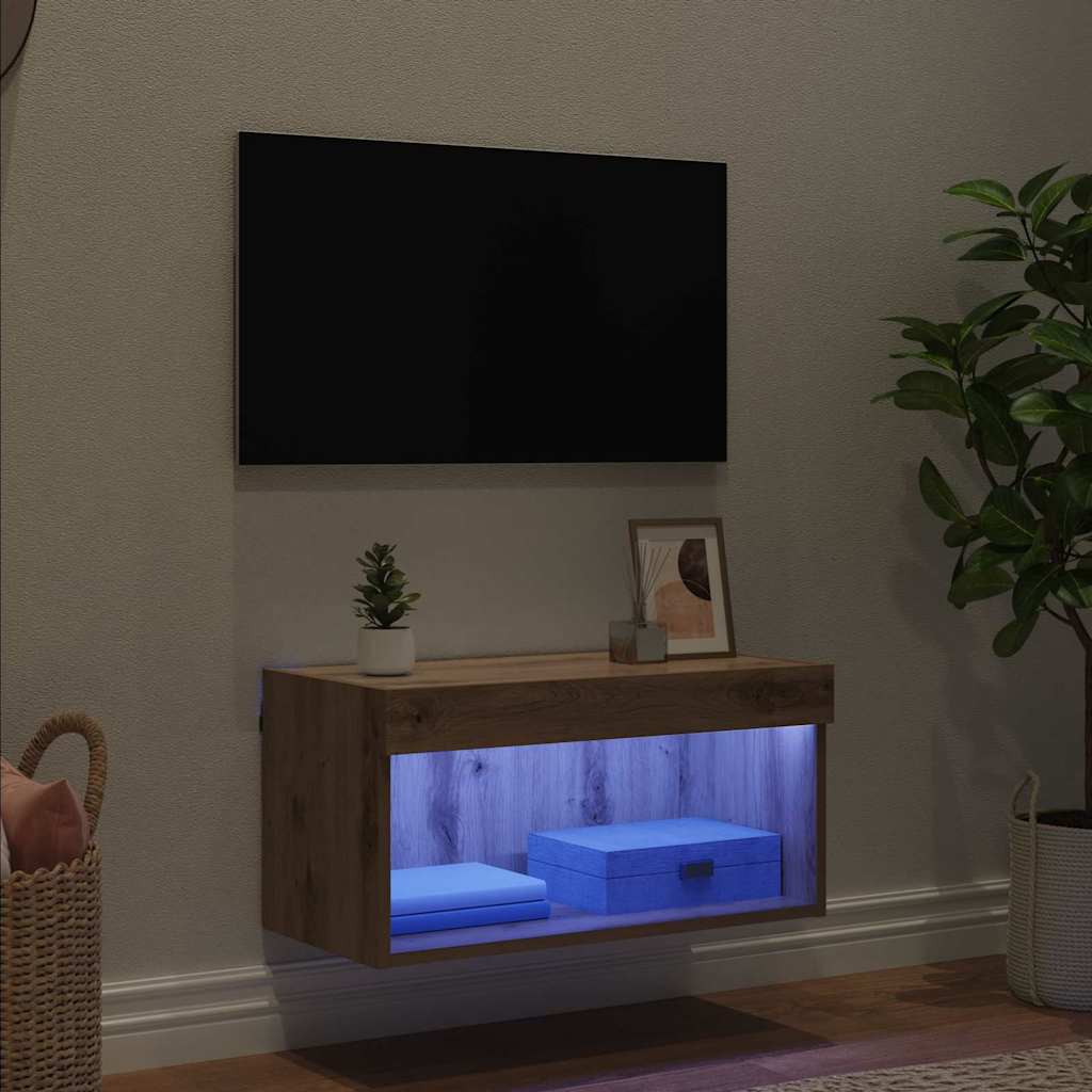 Tv-meubelset met LED Artisan Eiken 60 x 30 x 30 cm Bewerkt hout is nu te koop bij PeponiXL, paradijselijk wonen!
