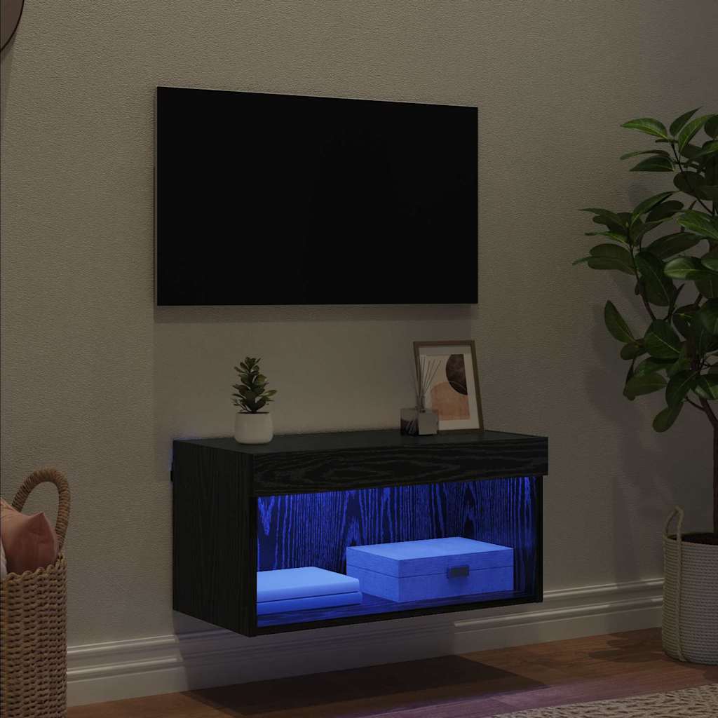 Tv-meubelset met LED Wandgemonteerd Zwart Eiken Bewerkt hout is nu te koop bij PeponiXL, paradijselijk wonen!