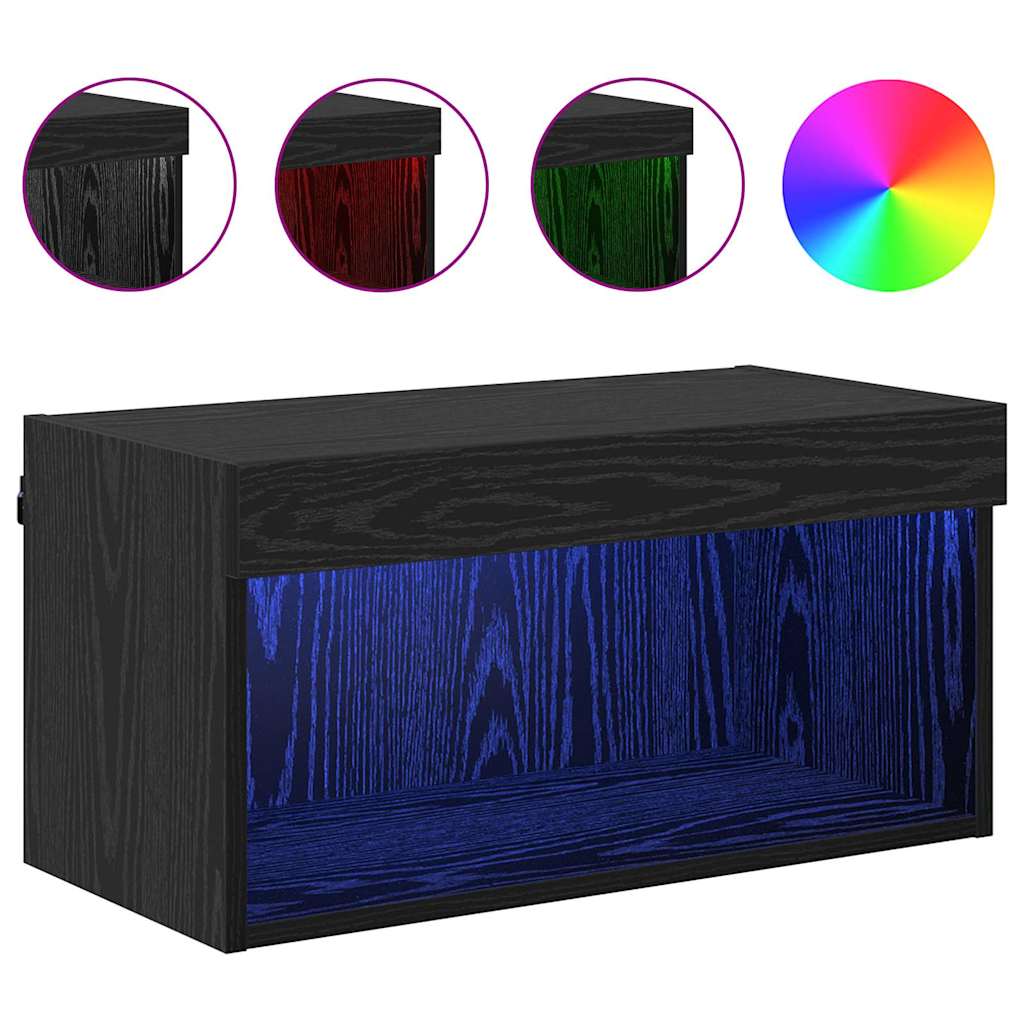 Tv-meubelset met LED Wandgemonteerd Zwart Eiken Bewerkt hout is nu te koop bij PeponiXL, paradijselijk wonen!