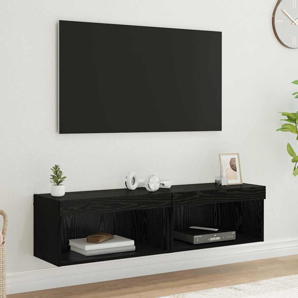 Tv-meubelset 2 pcs Zwart Eiken 60 x 30 x 30 cm Bewerkt hout is nu te koop bij PeponiXL, paradijselijk wonen!