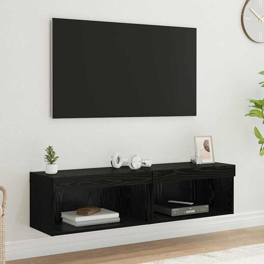 Tv-meubelset 2 pcs Zwart Eiken 60 x 30 x 30 cm Bewerkt hout is nu te koop bij PeponiXL, paradijselijk wonen!