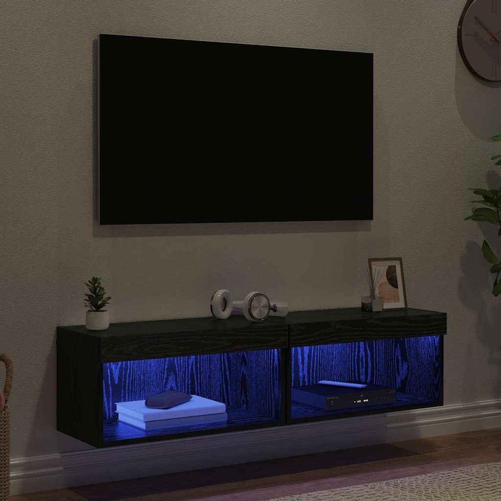Tv-meubelset 2 pcs Zwart Eiken 60 x 30 x 30 cm Bewerkt hout is nu te koop bij PeponiXL, paradijselijk wonen!