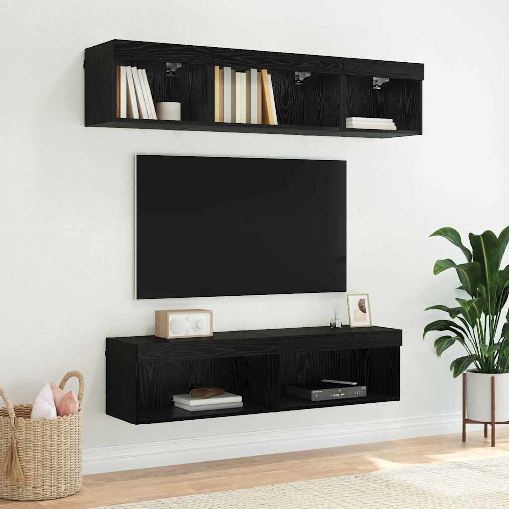 Tv-meubelset 2 pcs Zwart Eiken 60 x 30 x 30 cm Bewerkt hout is nu te koop bij PeponiXL, paradijselijk wonen!