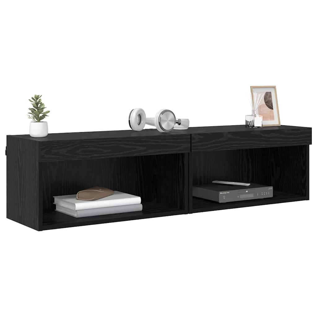 Tv-meubelset 2 pcs Zwart Eiken 60 x 30 x 30 cm Bewerkt hout is nu te koop bij PeponiXL, paradijselijk wonen!