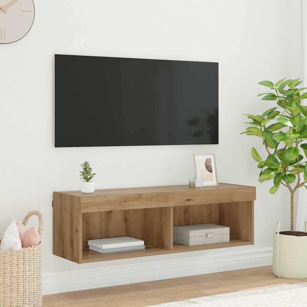 TV-wandkast met LED Artisan Eiken 100 x 30 x 30 cm Bewerkt hout is nu te koop bij PeponiXL, paradijselijk wonen!