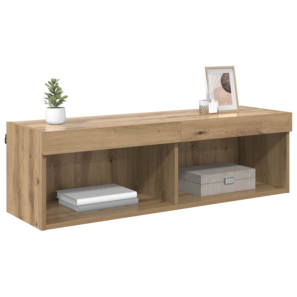 TV-wandkast met LED Artisan Eiken 100 x 30 x 30 cm Bewerkt hout is nu te koop bij PeponiXL, paradijselijk wonen!