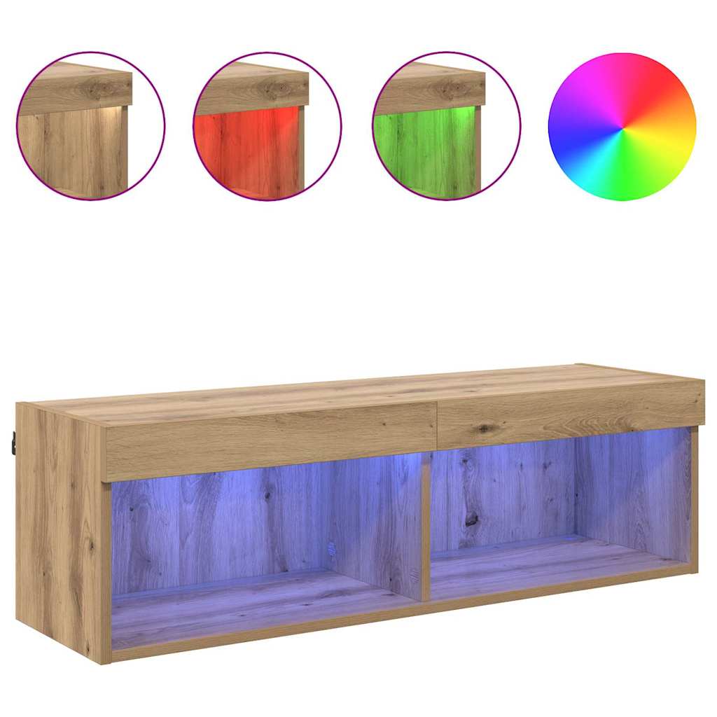 TV-wandkast met LED Artisan Eiken 100 x 30 x 30 cm Bewerkt hout is nu te koop bij PeponiXL, paradijselijk wonen!