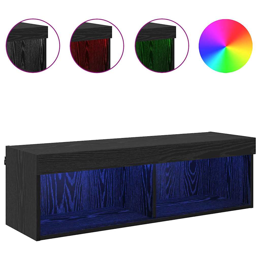 TV-wandkast Panama Zwart Eiken 100 x 30 x 30 cm Bewerkt hout is nu te koop bij PeponiXL, paradijselijk wonen!