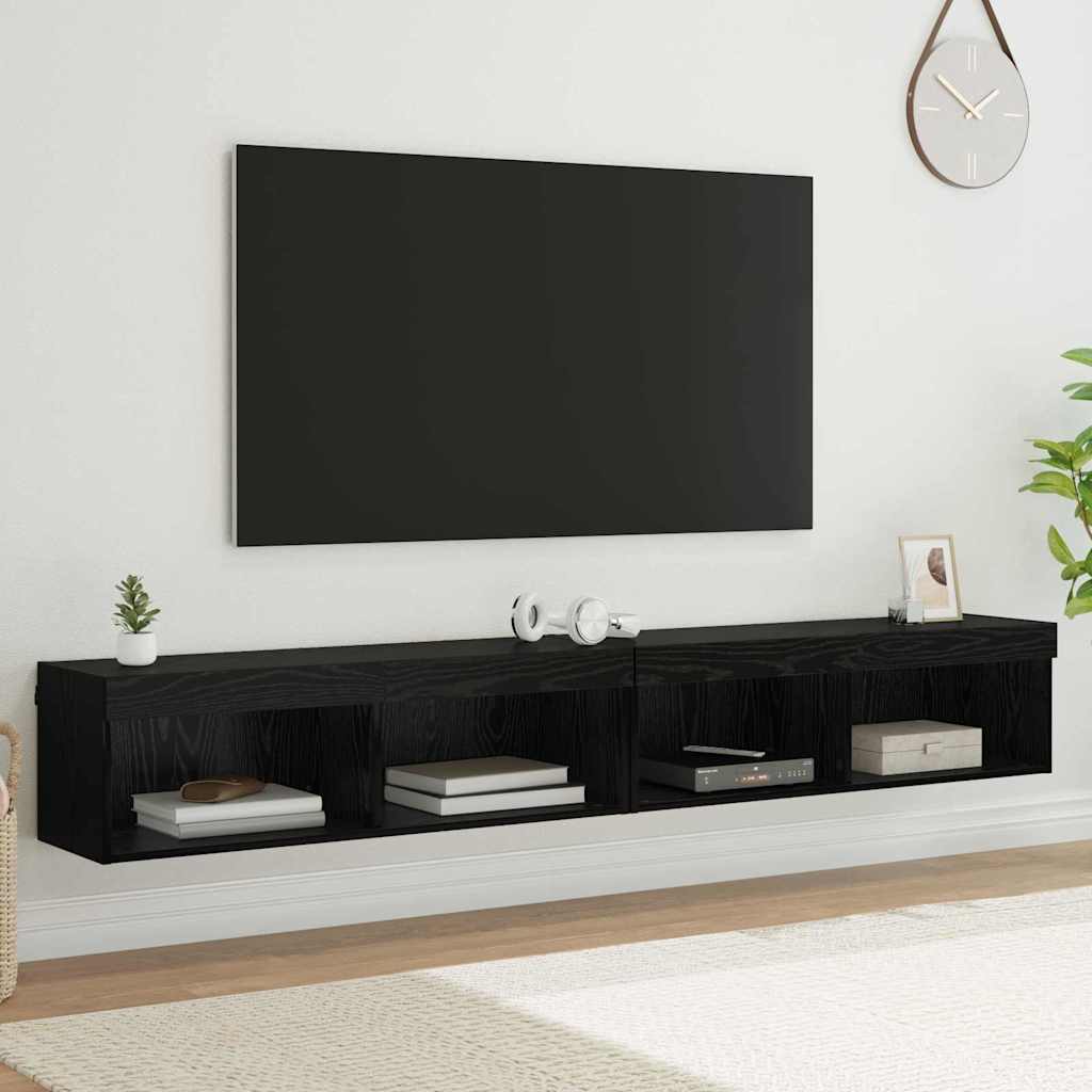 Tv-meubelset 2 pcs Zwart Eiken 100 x 30 x 30 cm Bewerkt hout is nu te koop bij PeponiXL, paradijselijk wonen!