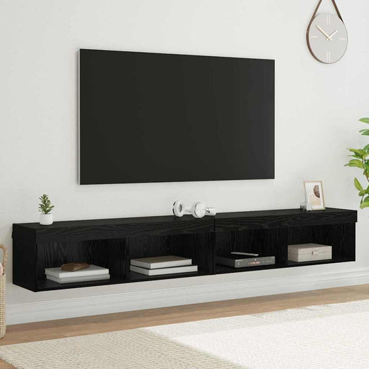 Tv-meubelset 2 pcs Zwart Eiken 100 x 30 x 30 cm Bewerkt hout is nu te koop bij PeponiXL, paradijselijk wonen!