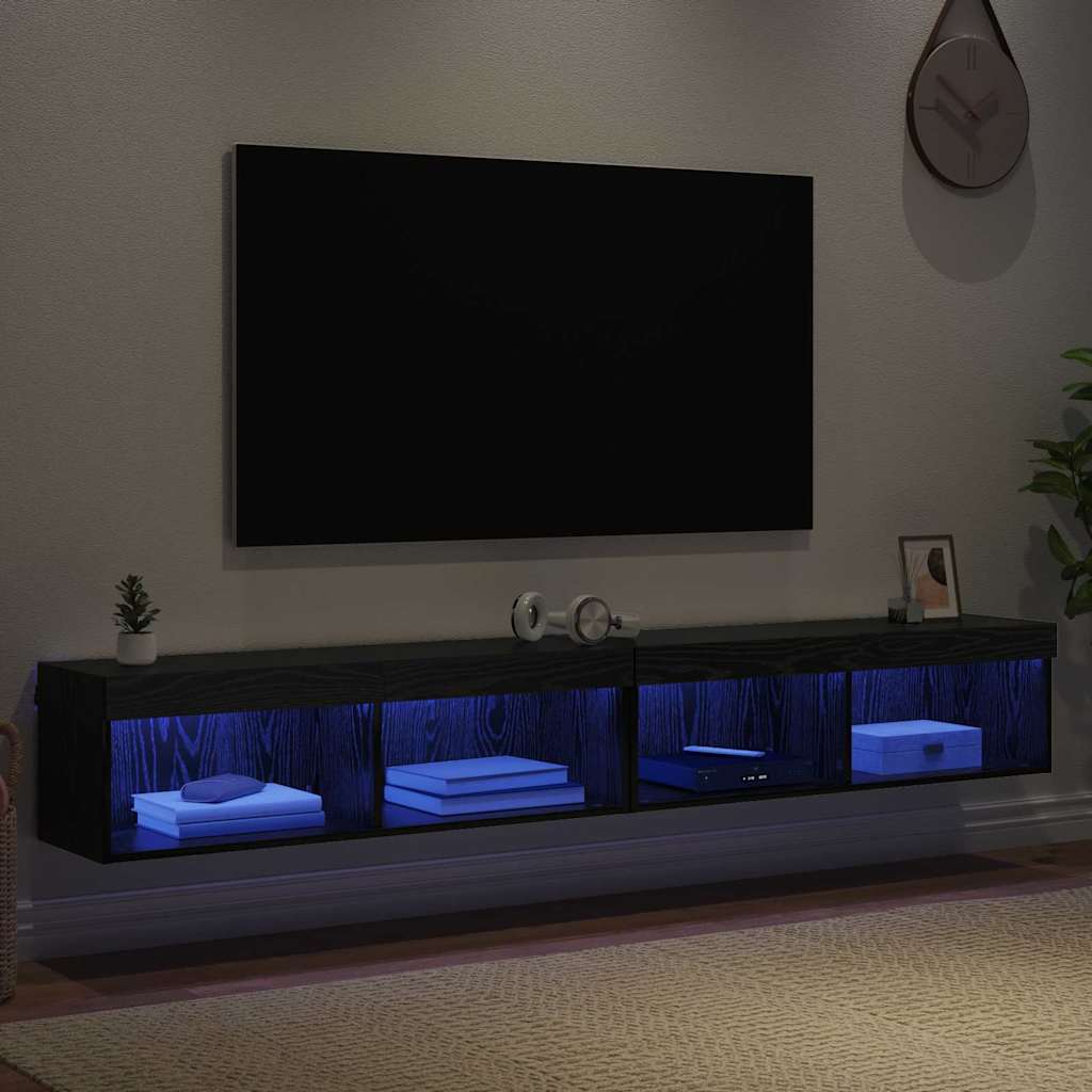 Tv-meubelset 2 pcs Zwart Eiken 100 x 30 x 30 cm Bewerkt hout is nu te koop bij PeponiXL, paradijselijk wonen!