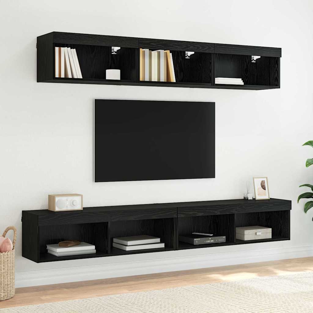 Tv-meubelset 2 pcs Zwart Eiken 100 x 30 x 30 cm Bewerkt hout is nu te koop bij PeponiXL, paradijselijk wonen!