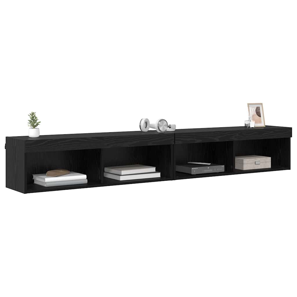 Tv-meubelset 2 pcs Zwart Eiken 100 x 30 x 30 cm Bewerkt hout is nu te koop bij PeponiXL, paradijselijk wonen!